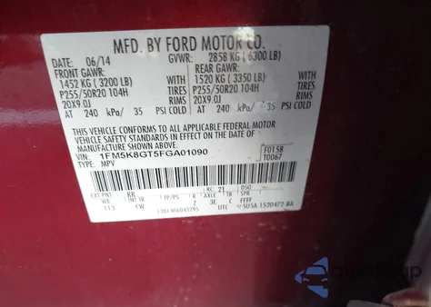 2015 Ford Explorer Sport from USA, damaged, VIN 1FM5K8GT5FGA01090